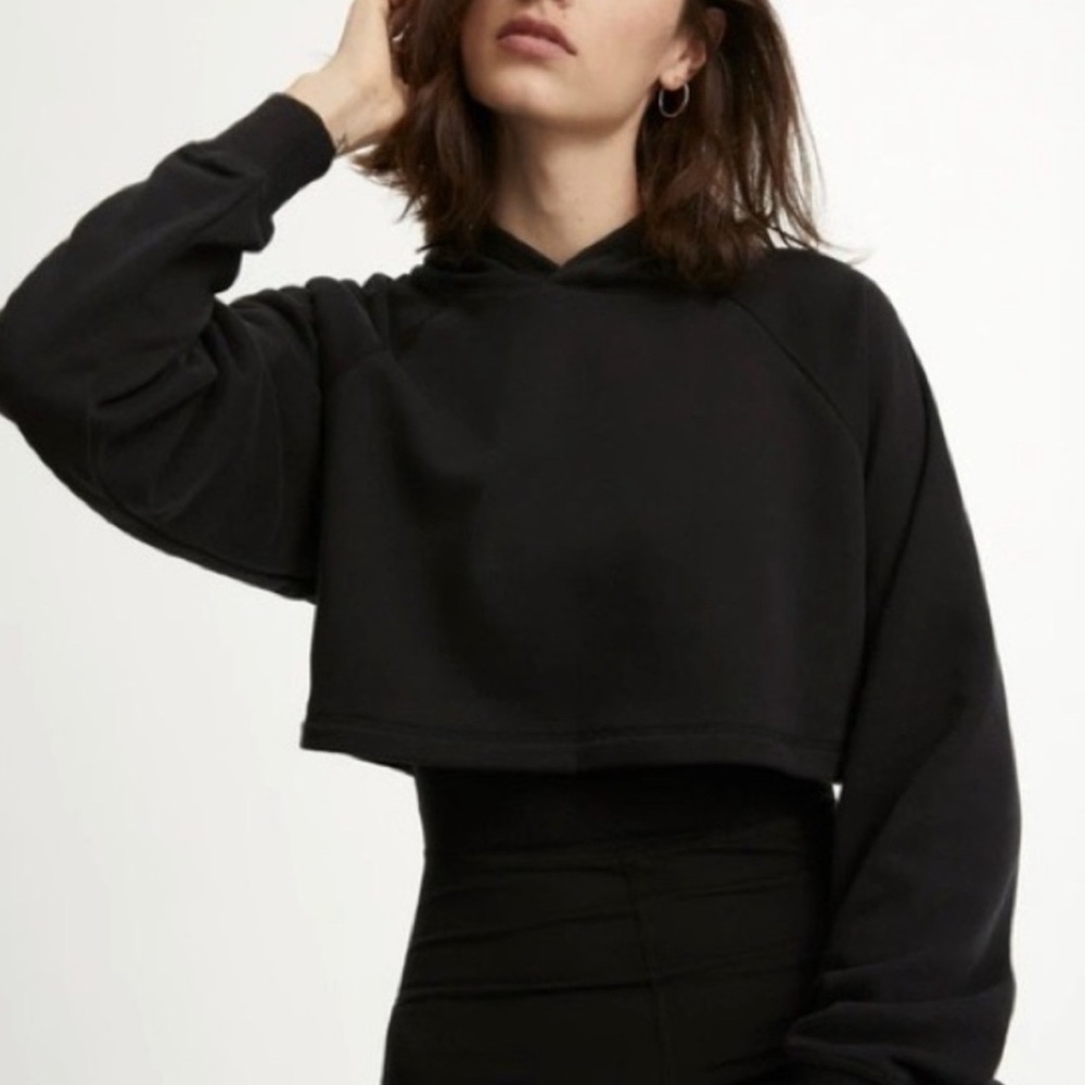 Bandier x Something Navy Black Cropped Hoodie